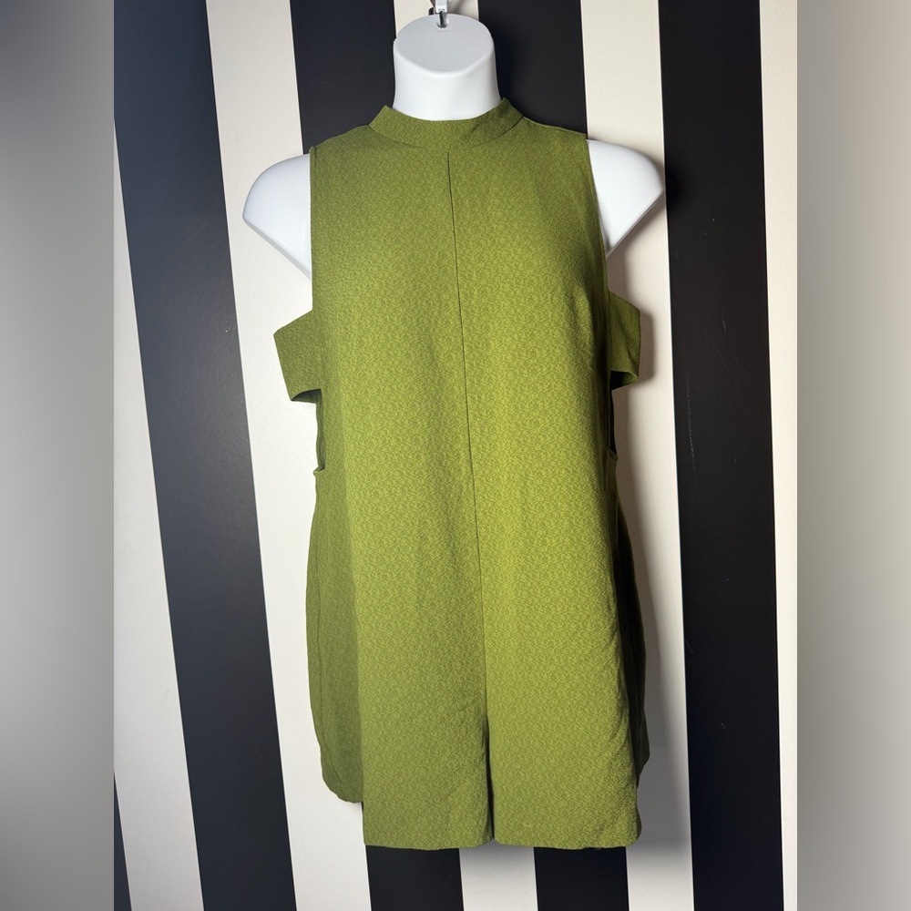 Sleeveless High-Neck 60’s Style Olive Green Women's Romper w/ Side Cutouts Sz 12